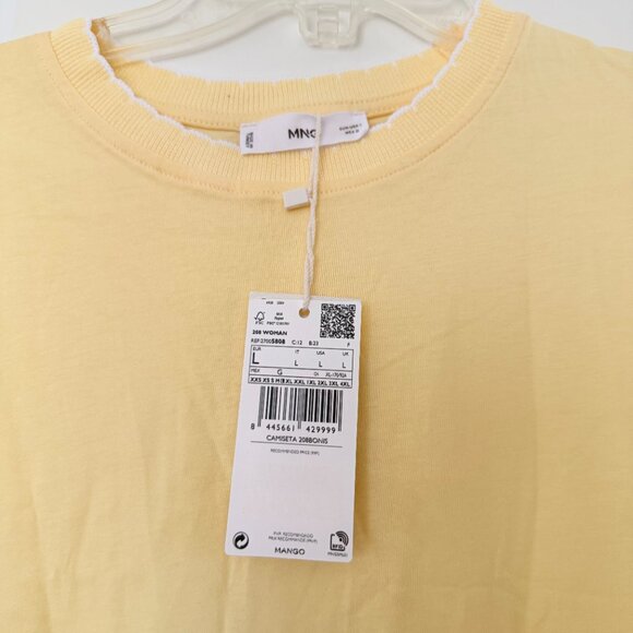 MANGO butter yellow t-shirt size L neckline crochet brand new with tags NWT - Picture 3 of 6
